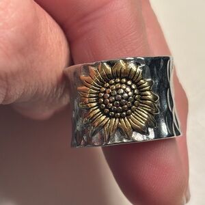 Sunflower Sterling Silver plated and Gold Ring wide band size 9